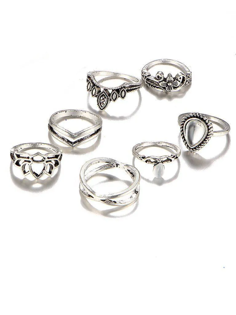 Hollow Flower Design Ring Set 7pcs