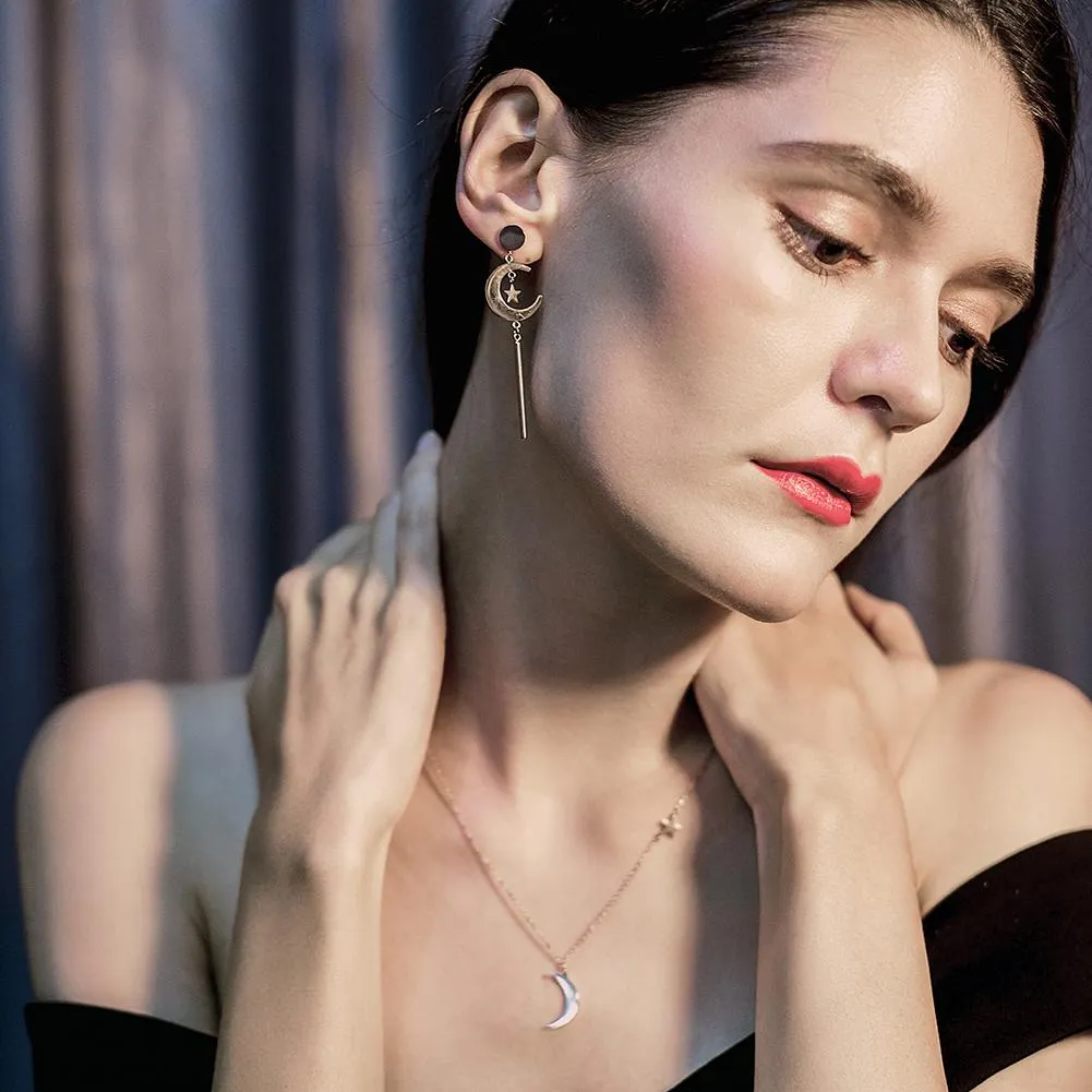Hypoallergenic Star and Moon Drop Earrings