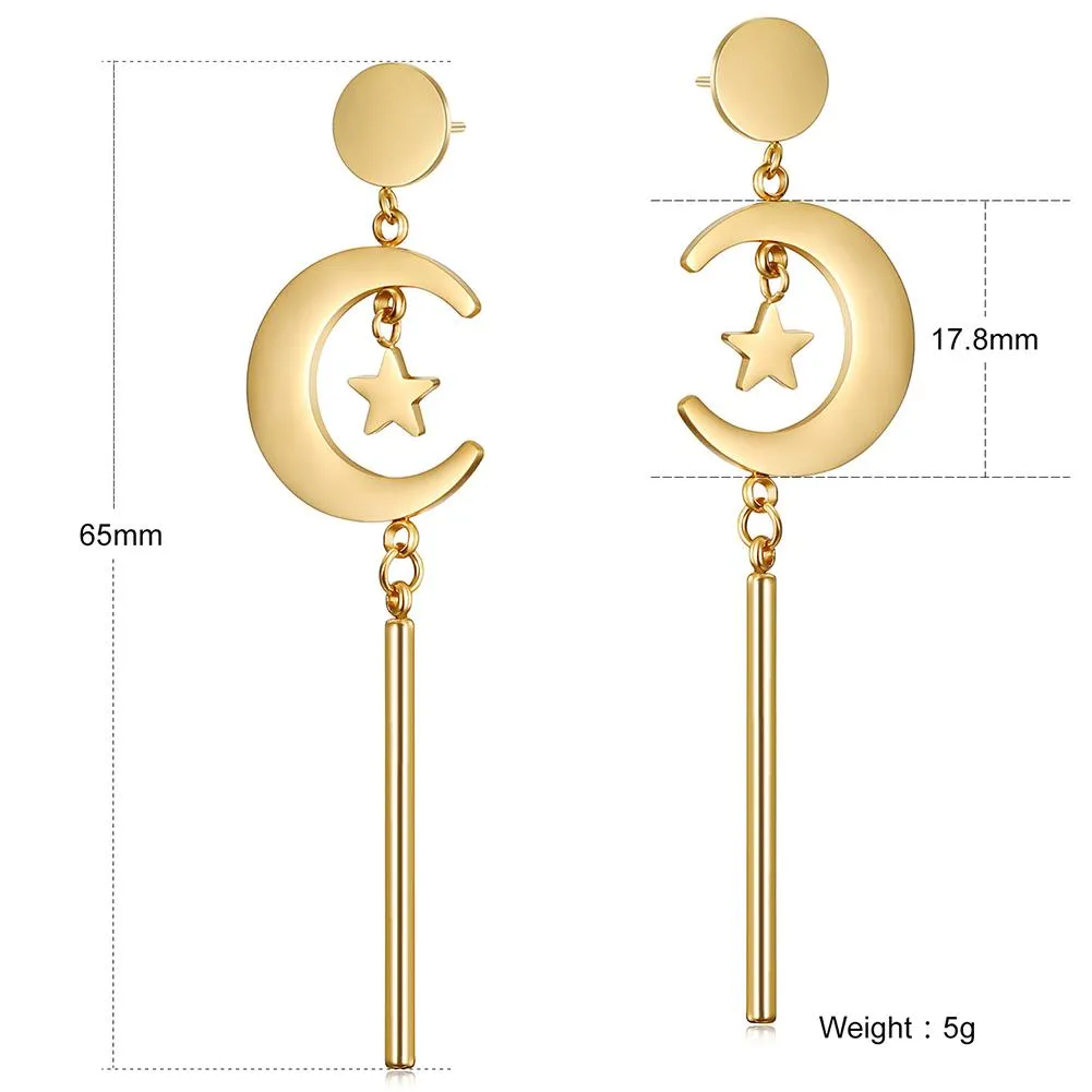 Hypoallergenic Star and Moon Drop Earrings