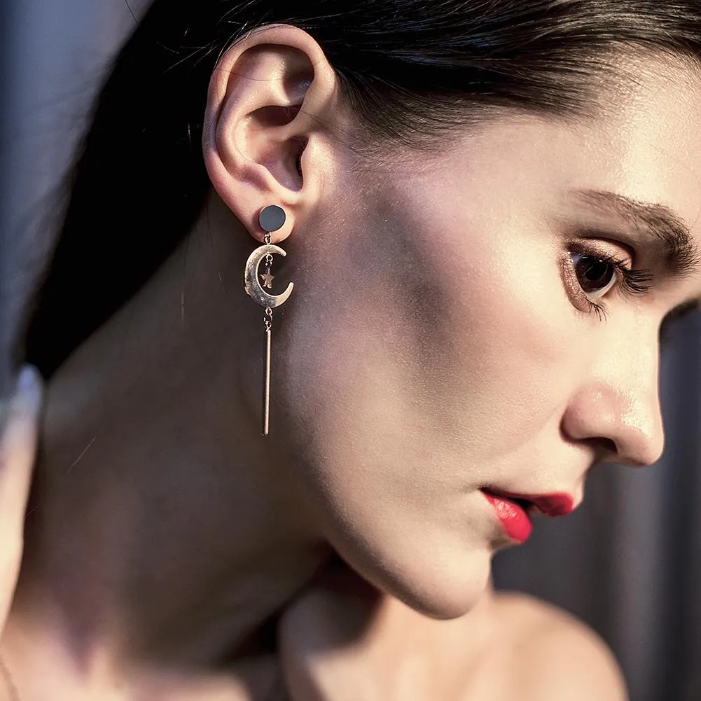 Hypoallergenic Star and Moon Drop Earrings