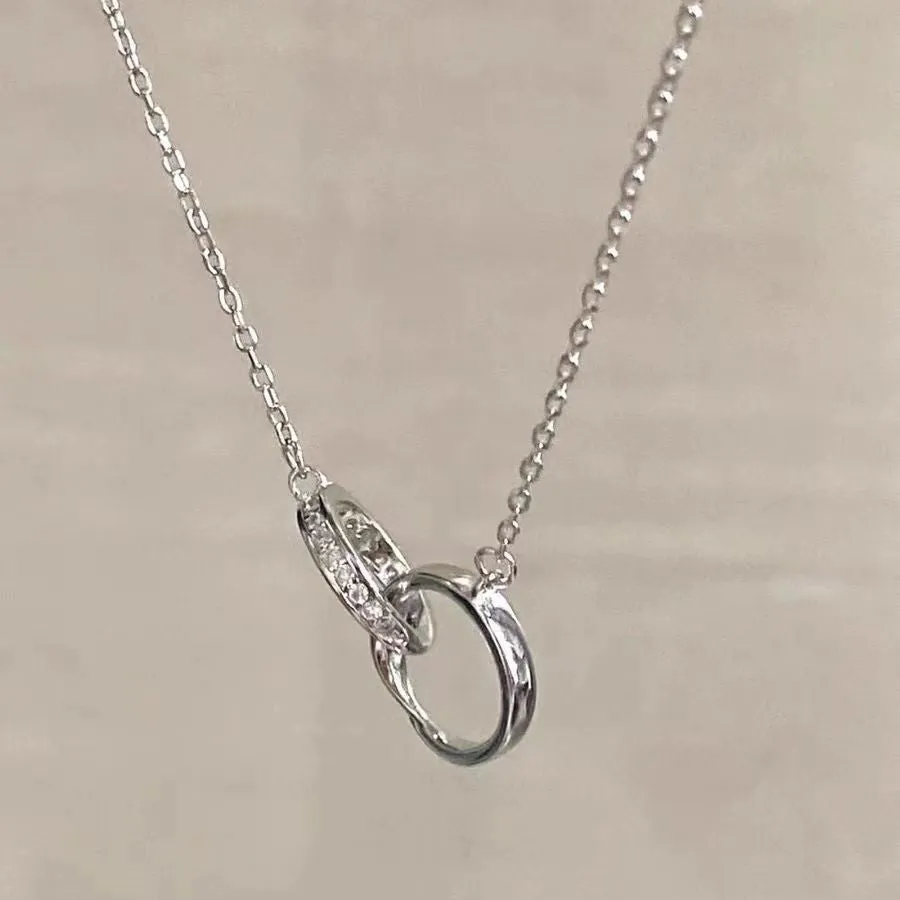 Interlocked Rings Silver Plated Necklace