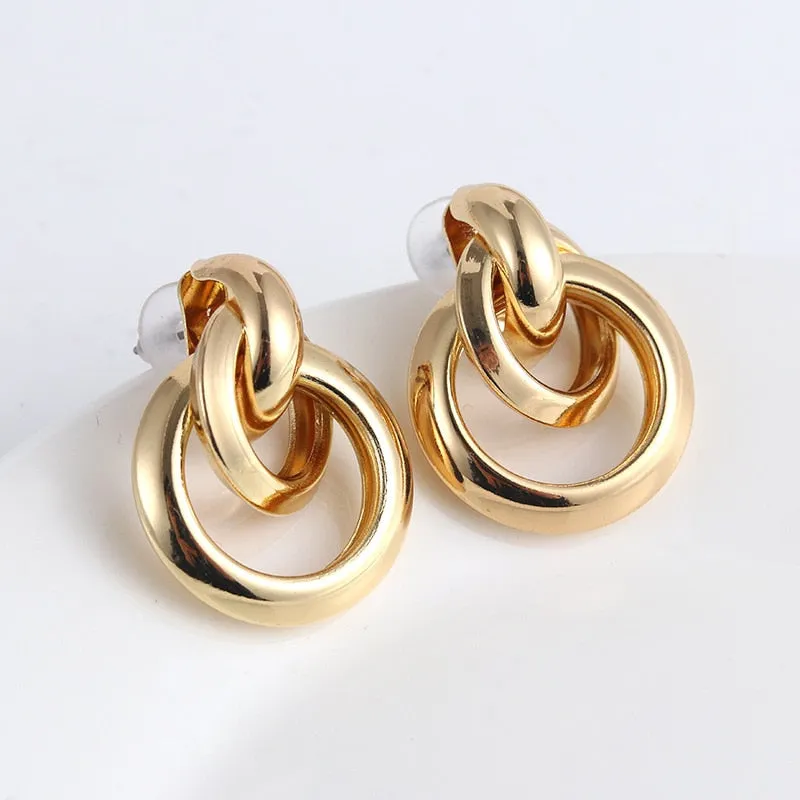 Interweave Twist Metal Circle Geometric Round Hoop Earrings for Women