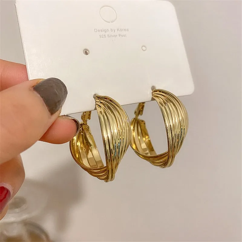 Interweave Twist Metal Circle Geometric Round Hoop Earrings for Women