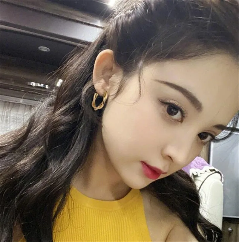 Interweave Twist Metal Circle Geometric Round Hoop Earrings for Women