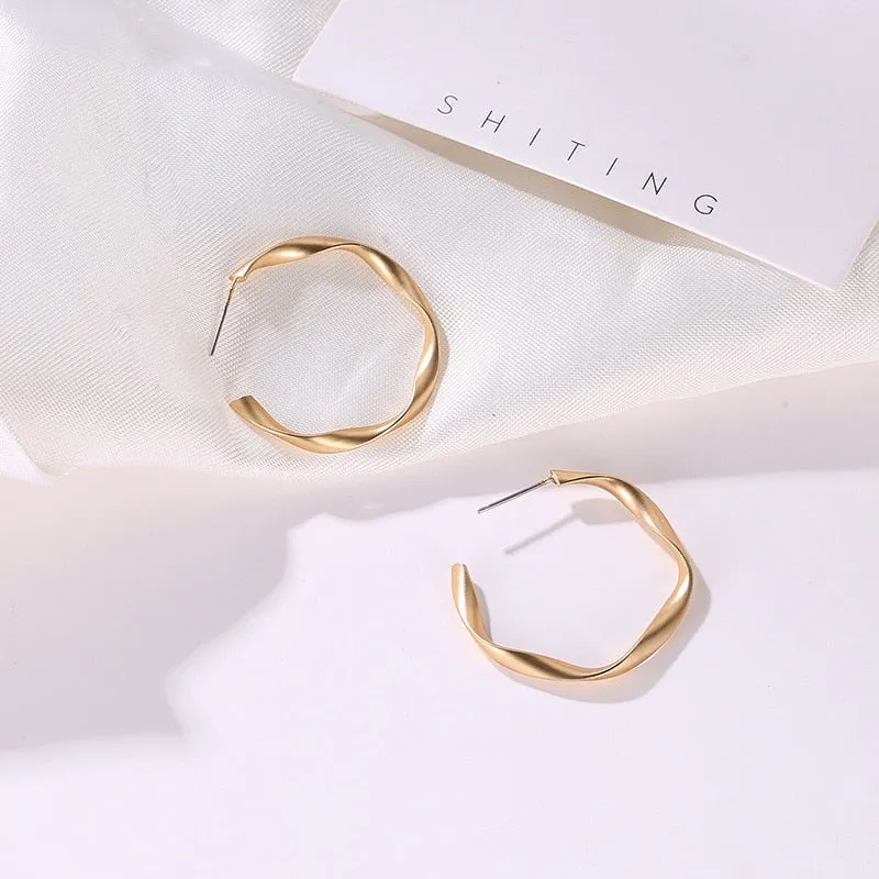 Interweave Twist Metal Circle Geometric Round Hoop Earrings for Women