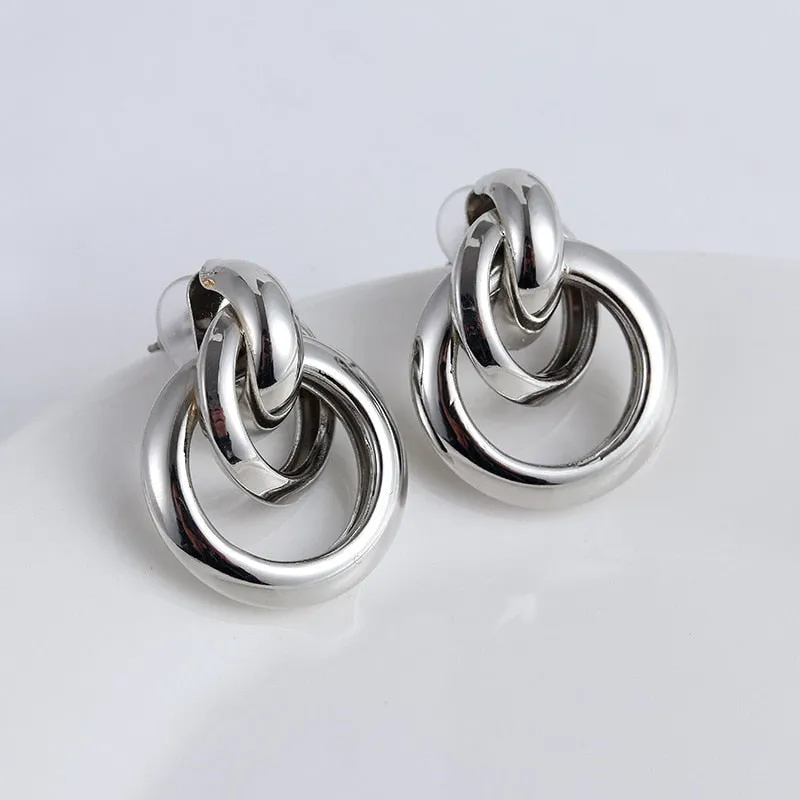 Interweave Twist Metal Circle Geometric Round Hoop Earrings for Women