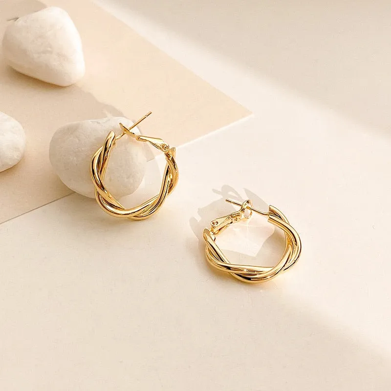Interweave Twist Metal Circle Geometric Round Hoop Earrings for Women