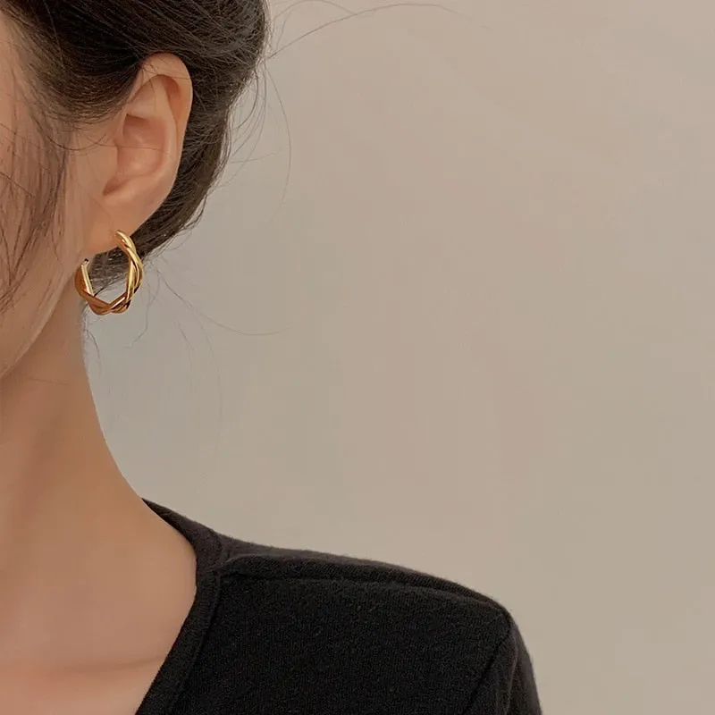 Interweave Twist Metal Circle Geometric Round Hoop Earrings for Women