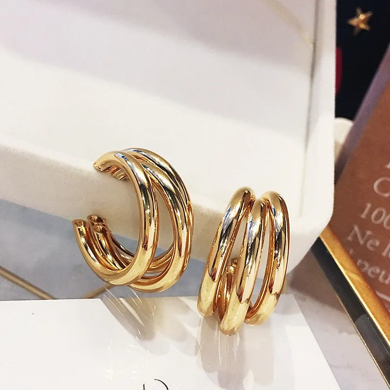 Interweave Twist Metal Circle Geometric Round Hoop Earrings for Women
