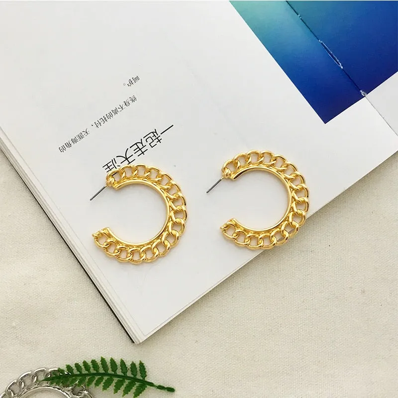 Interweave Twist Metal Circle Geometric Round Hoop Earrings for Women