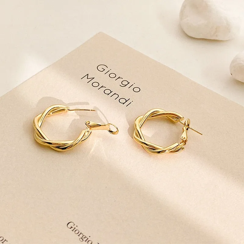 Interweave Twist Metal Circle Geometric Round Hoop Earrings for Women