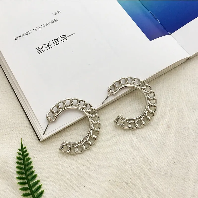 Interweave Twist Metal Circle Geometric Round Hoop Earrings for Women