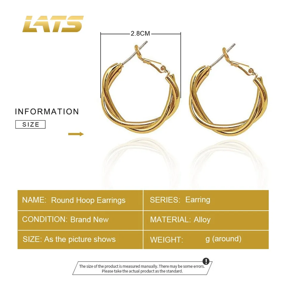 Interweave Twist Metal Circle Geometric Round Hoop Earrings for Women
