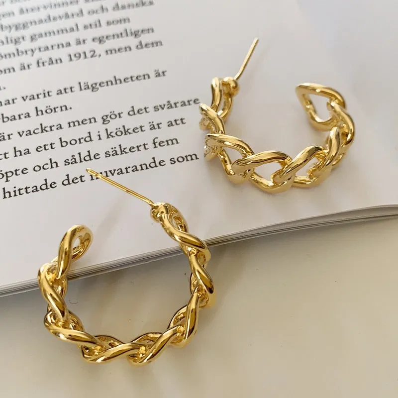 Interweave Twist Metal Circle Geometric Round Hoop Earrings for Women