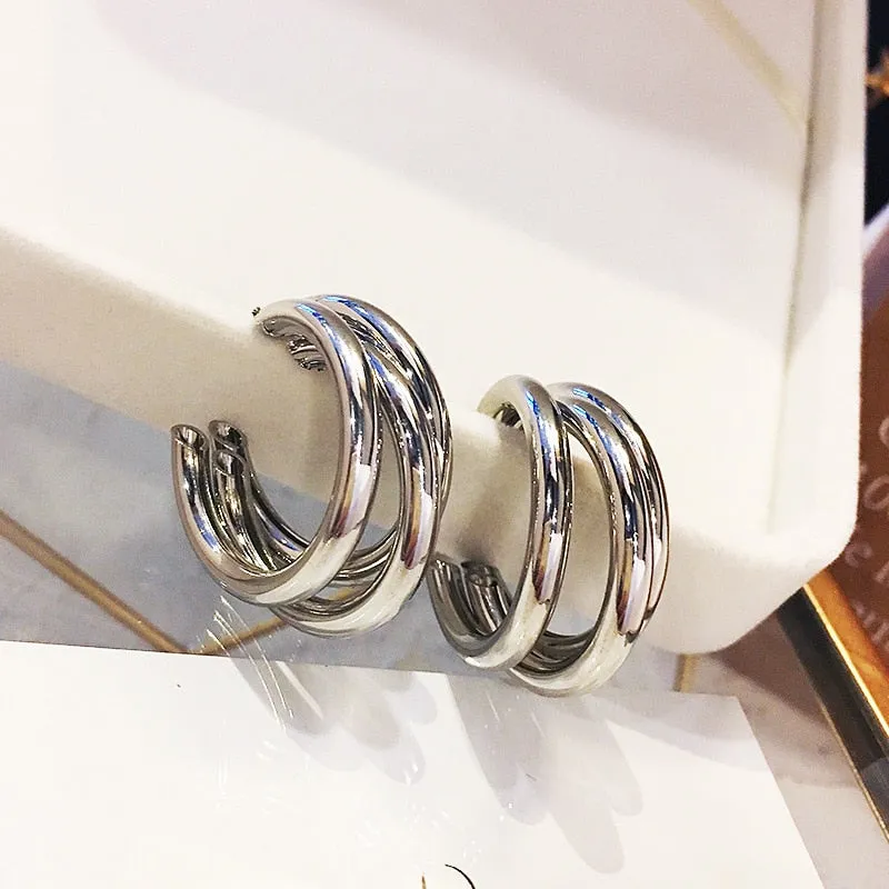 Interweave Twist Metal Circle Geometric Round Hoop Earrings for Women