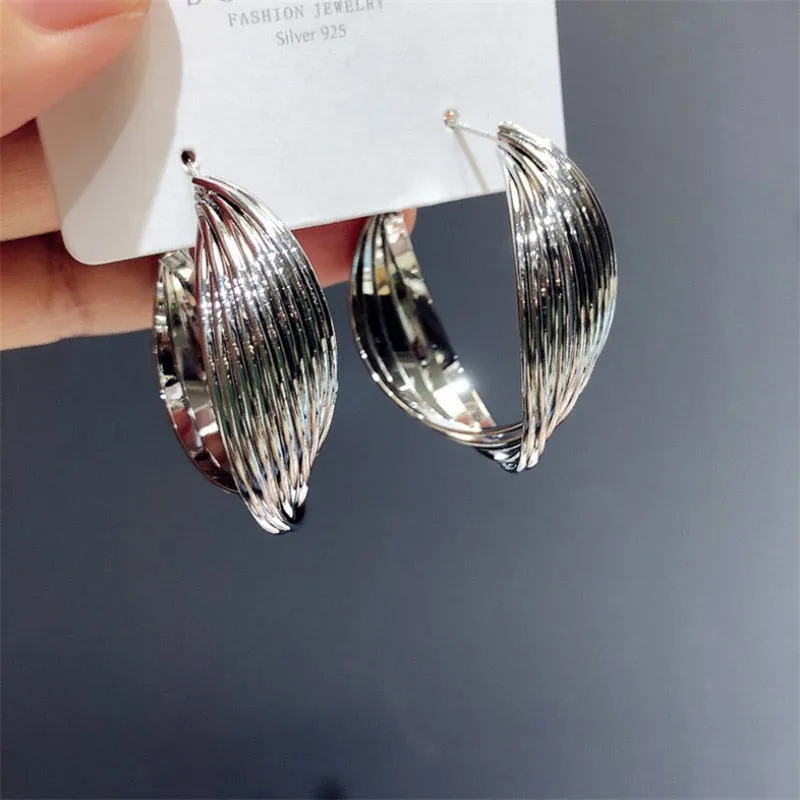 Interweave Twist Metal Circle Geometric Round Hoop Earrings for Women