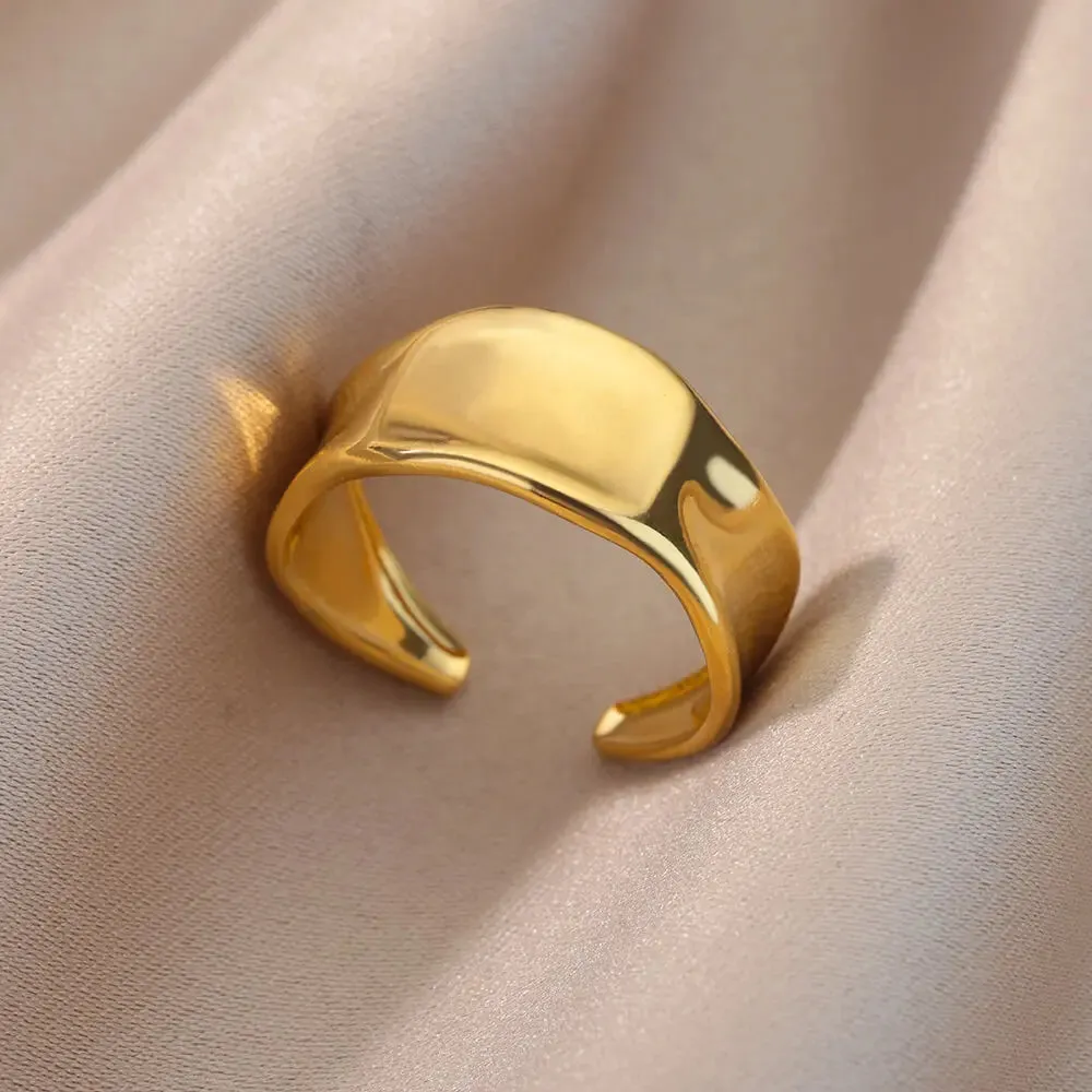 Irregular Hollow Opening Rings For Women Stainless Steel Gold Color Geometric Ring Fashion Simple Party Christmas Jewelry Gift