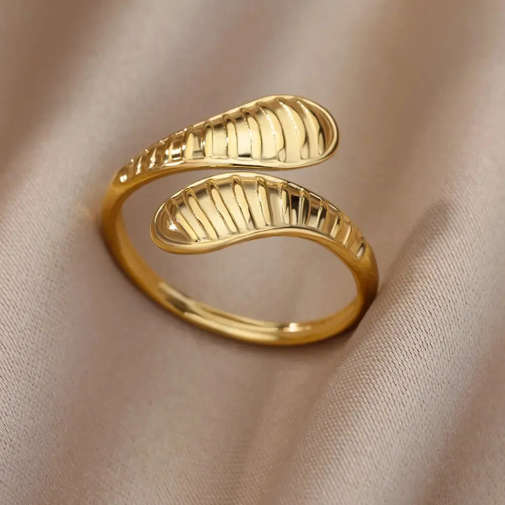 Irregular Hollow Opening Rings For Women Stainless Steel Gold Color Geometric Ring Fashion Simple Party Christmas Jewelry Gift