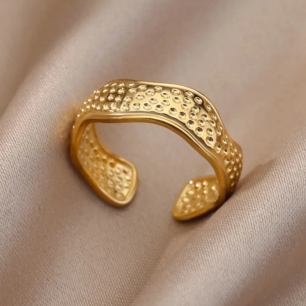 Irregular Hollow Opening Rings For Women Stainless Steel Gold Color Geometric Ring Fashion Simple Party Christmas Jewelry Gift