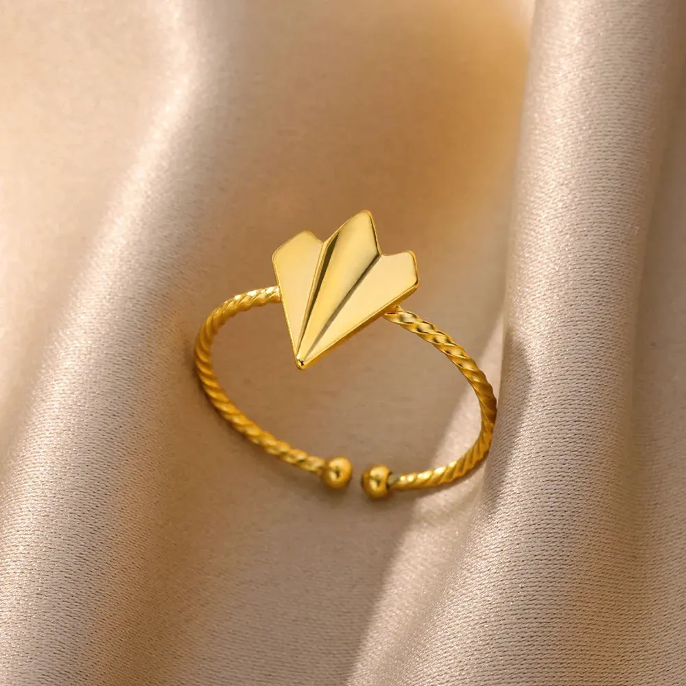 Irregular Hollow Opening Rings For Women Stainless Steel Gold Color Geometric Ring Fashion Simple Party Christmas Jewelry Gift