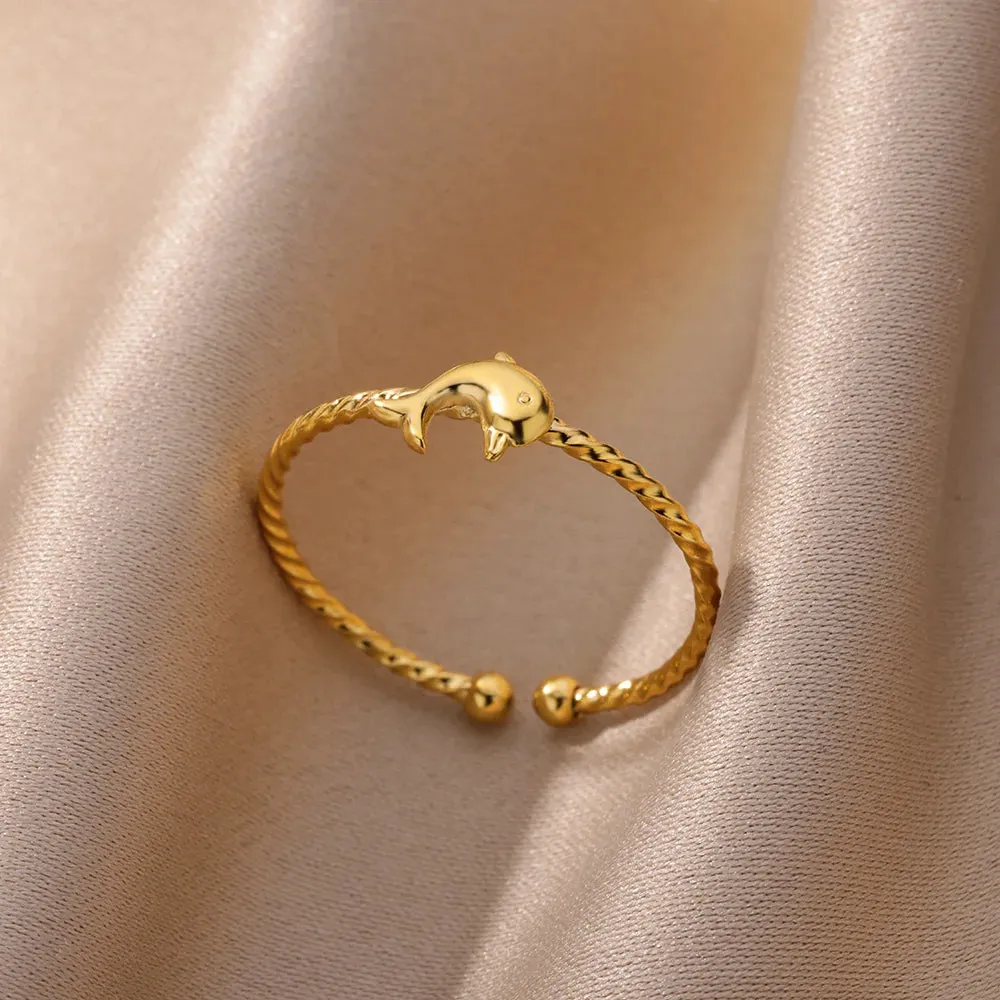 Irregular Hollow Opening Rings For Women Stainless Steel Gold Color Geometric Ring Fashion Simple Party Christmas Jewelry Gift