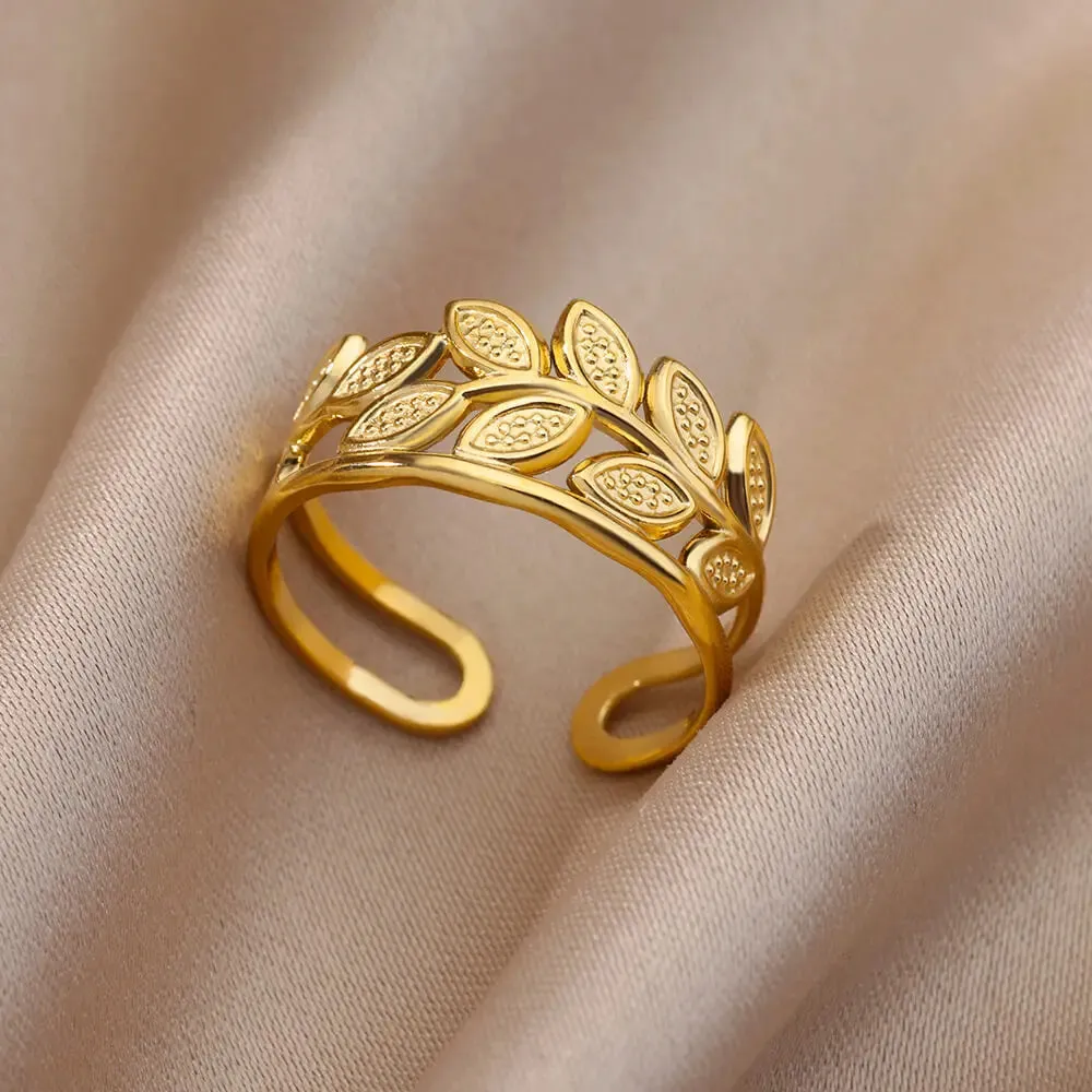 Irregular Hollow Opening Rings For Women Stainless Steel Gold Color Geometric Ring Fashion Simple Party Christmas Jewelry Gift