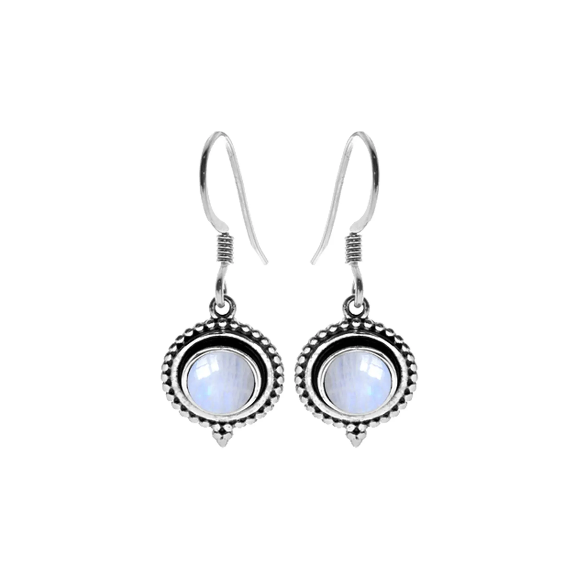 Isla oxidised surround rainbow moonstone drops
