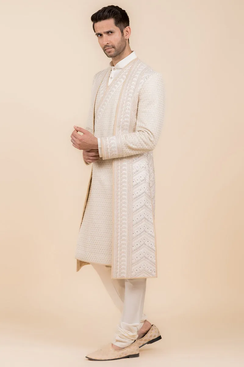 Ivory Angarakha Style Layered Sherwani