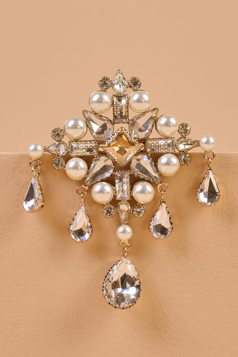 Ivory Quadrant Crystal Pearl Brooch