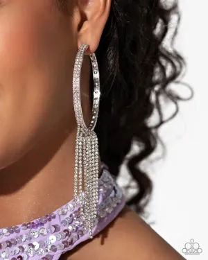Jaw-Dropping Jubilee - White - Rhinestone Tassel Paparazzi Hoop Earrings - September 2024 Life of the Party Exclusive