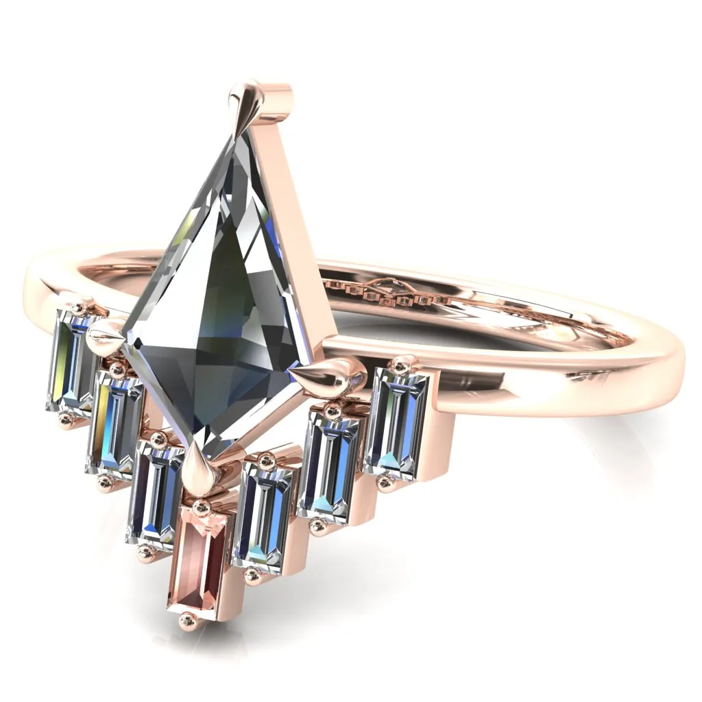 Jesse Kite Center 4 Claw Prong Baguette Diamonds & Lab-Grown Gems Radiating Halo Engagement Ring