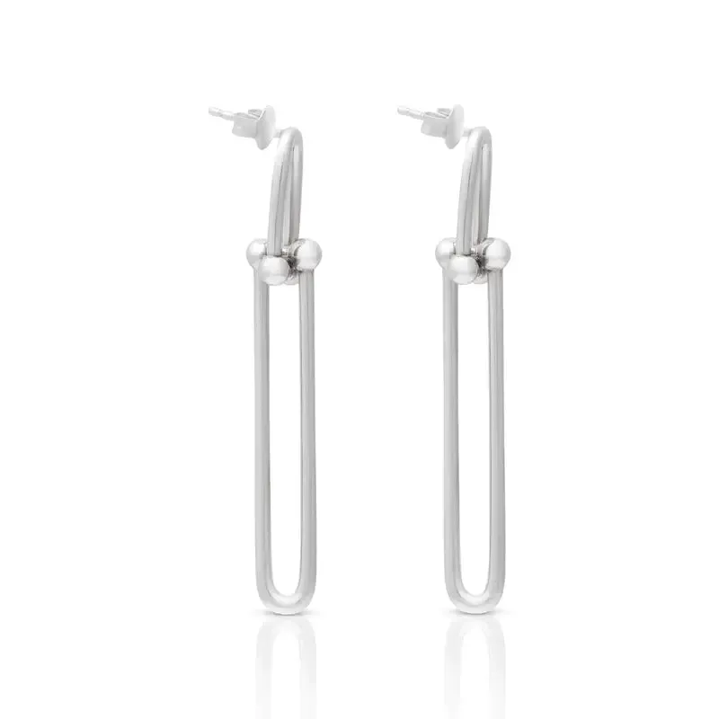 Kenneth Jay Lane Sterling Silver Double Link Drop Pierced Earrings