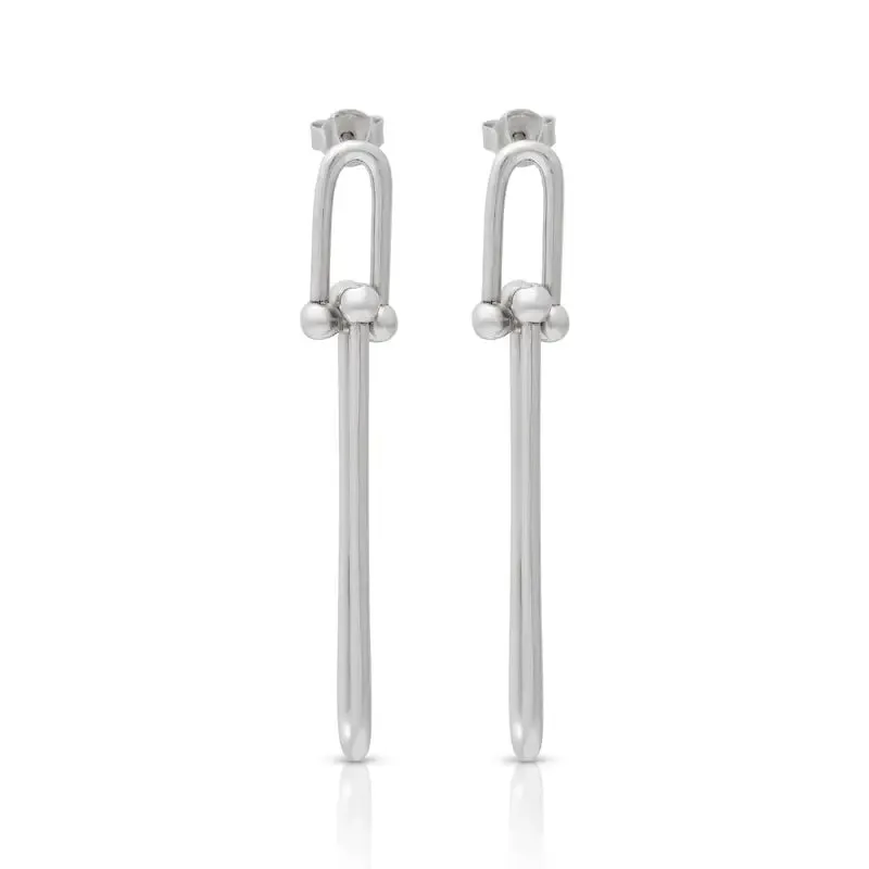Kenneth Jay Lane Sterling Silver Double Link Drop Pierced Earrings