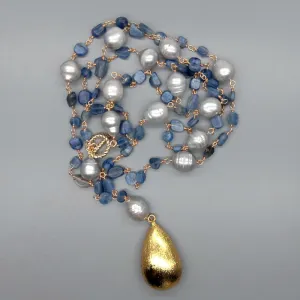 Kyanites freshwater Pearl Statement Necklace