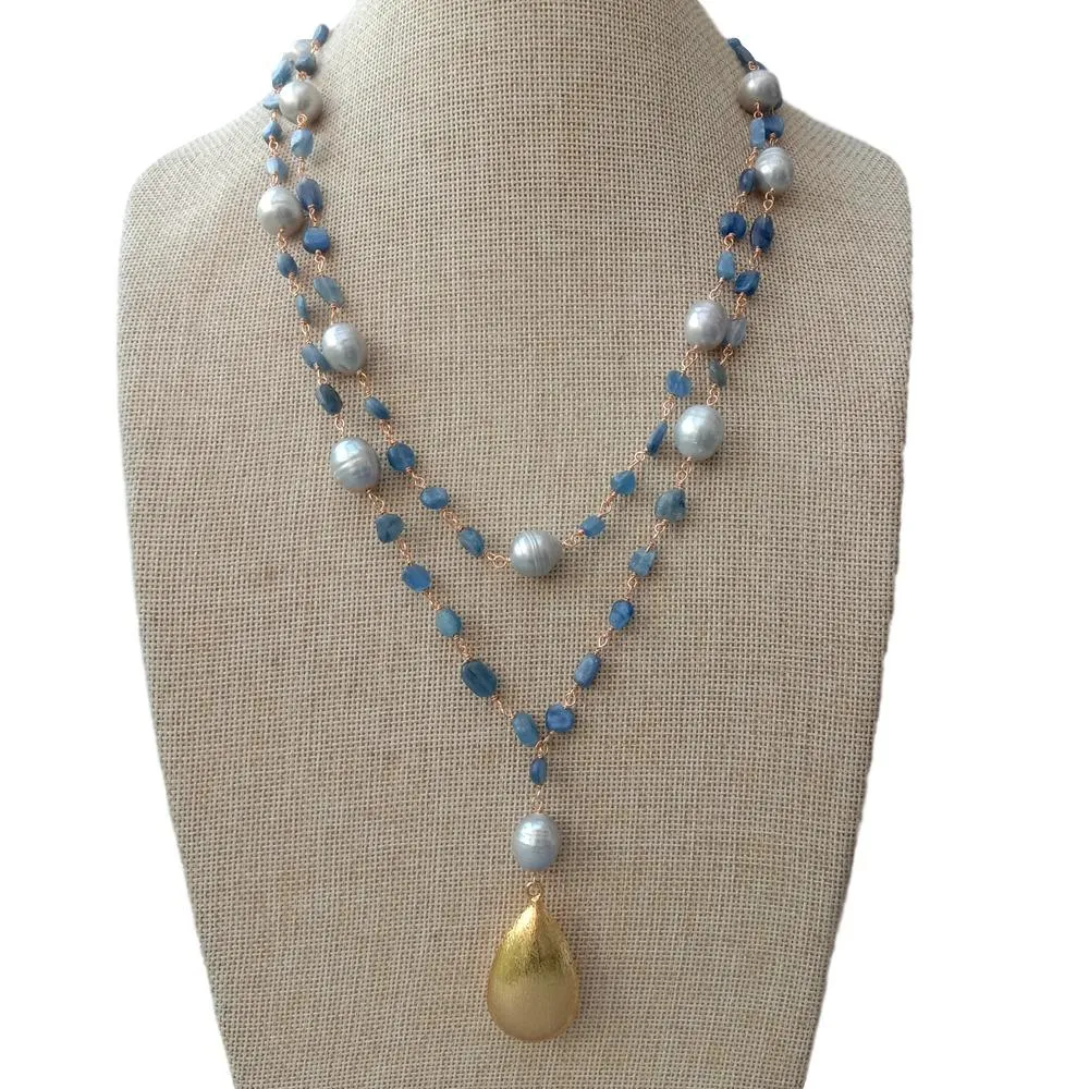 Kyanites freshwater Pearl Statement Necklace