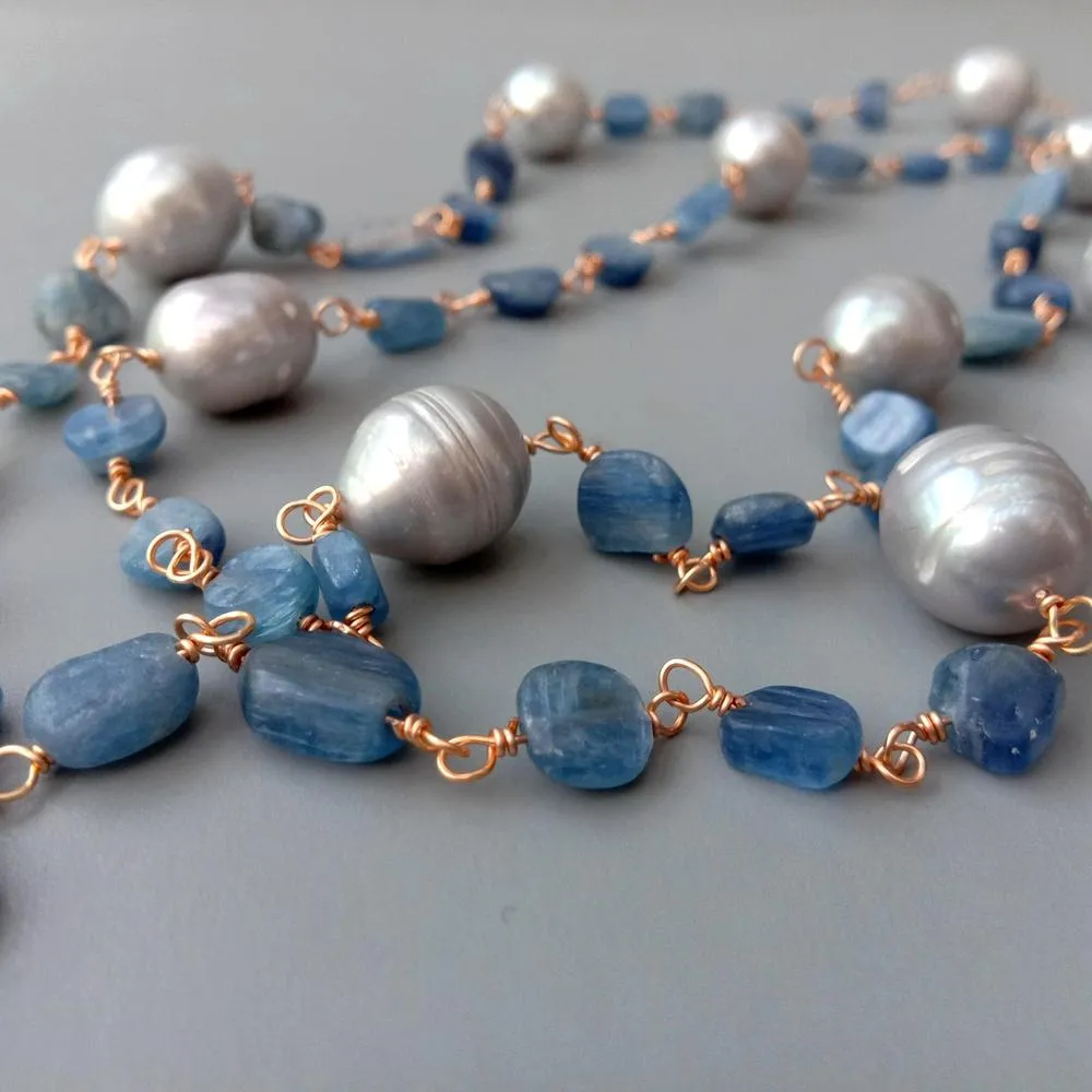 Kyanites freshwater Pearl Statement Necklace