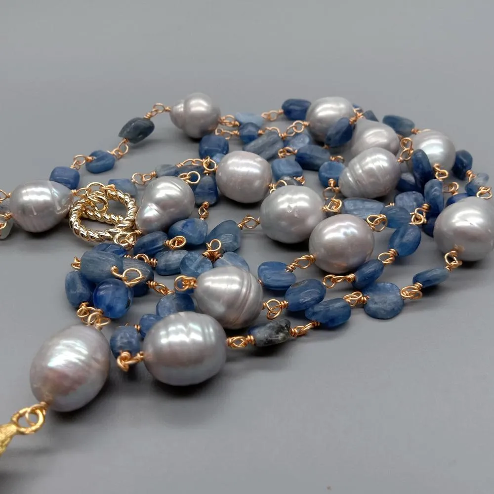 Kyanites freshwater Pearl Statement Necklace