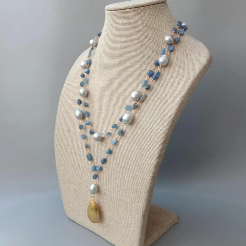 Kyanites freshwater Pearl Statement Necklace