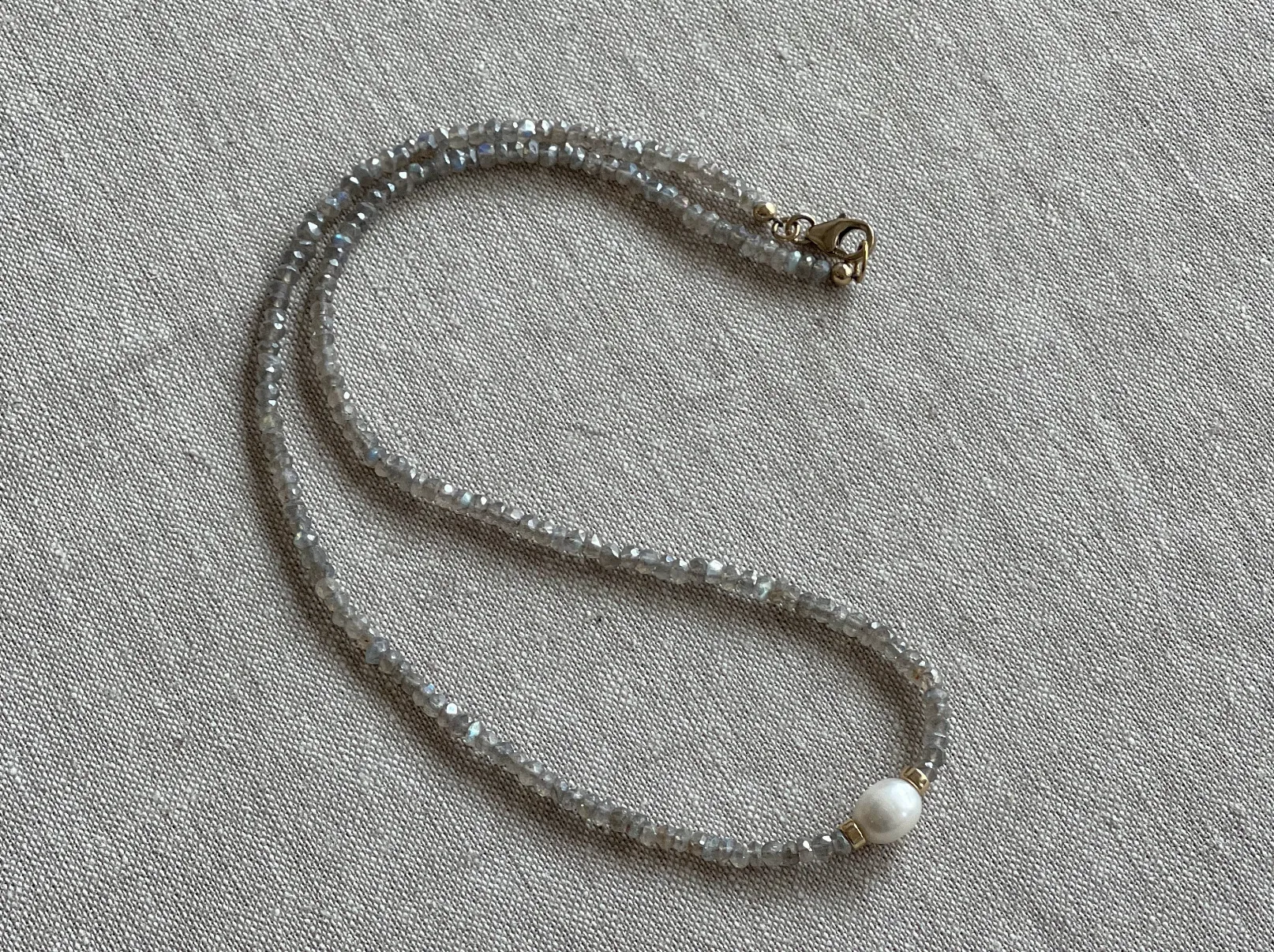 Labradorite and Natural Rice Pearl Necklace