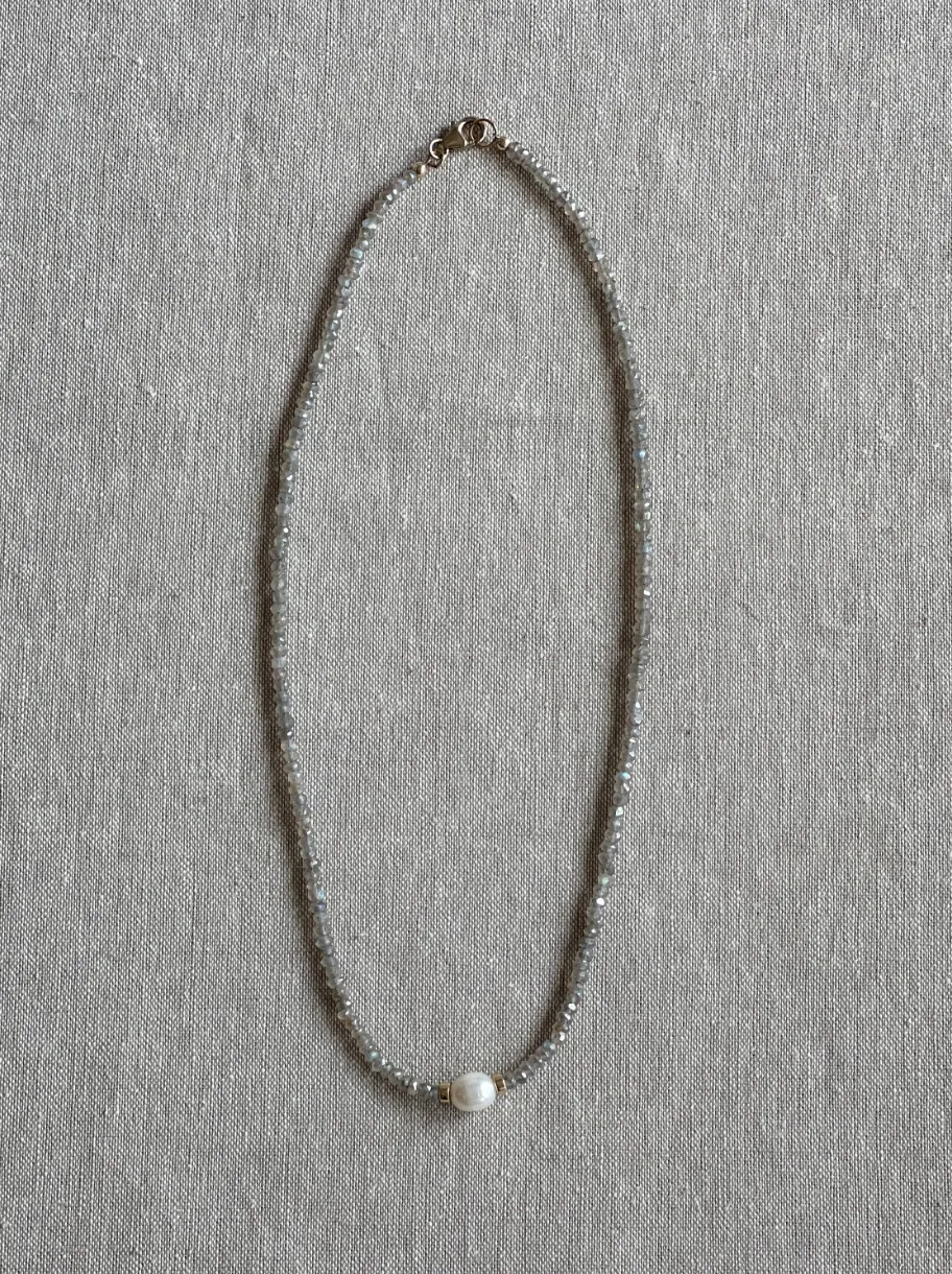 Labradorite and Natural Rice Pearl Necklace