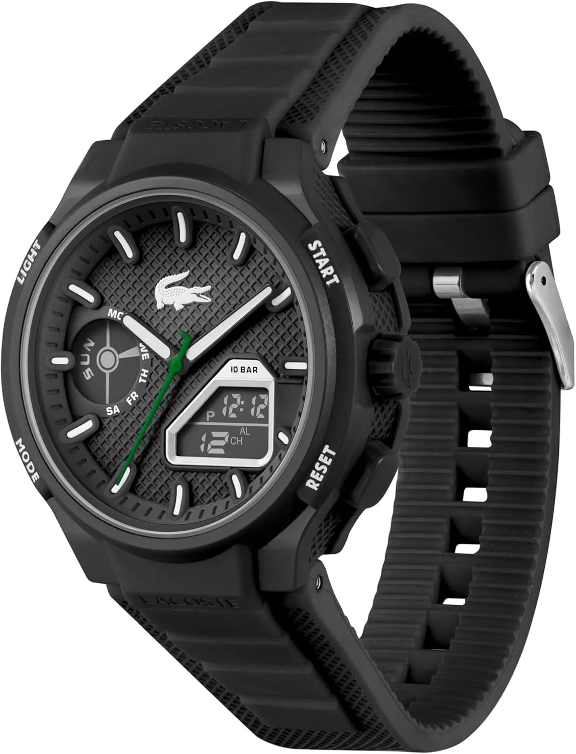 Lacoste LC33 Men's Analog and Digital Movement Watch, Silicone Strap, Water Resistant Up to 10ATM/100 Meters - Contemporary, Sporty - Premium Fashion Timepiece - Gift for Him - 45mm