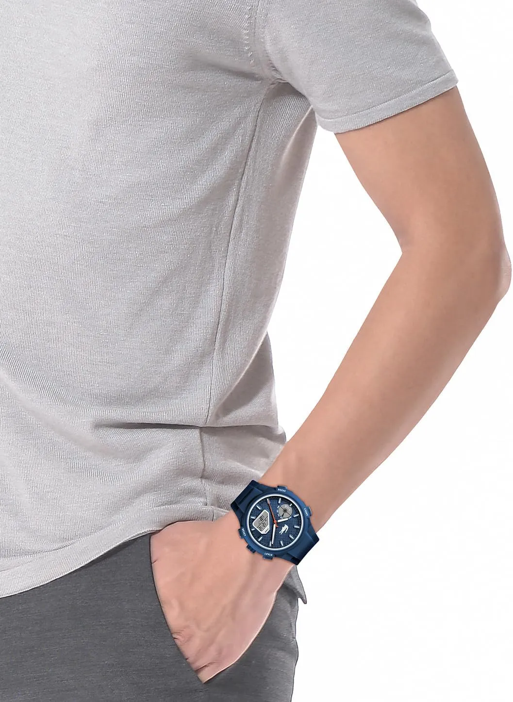 Lacoste LC33 Men's Analog and Digital Movement Watch, Silicone Strap, Water Resistant Up to 10ATM/100 Meters - Contemporary, Sporty - Premium Fashion Timepiece - Gift for Him - 45mm