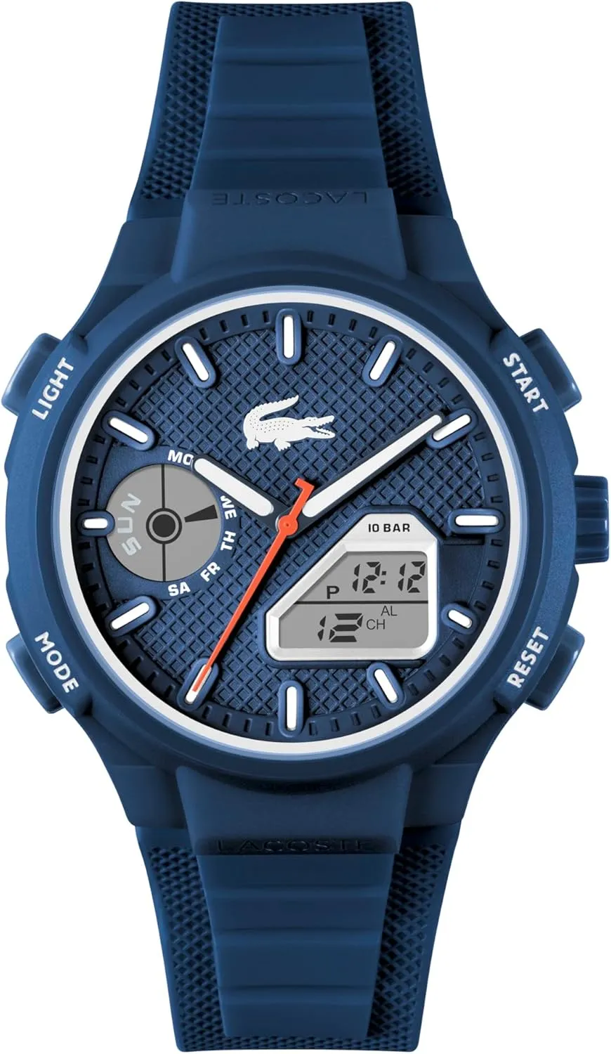 Lacoste LC33 Men's Analog and Digital Movement Watch, Silicone Strap, Water Resistant Up to 10ATM/100 Meters - Contemporary, Sporty - Premium Fashion Timepiece - Gift for Him - 45mm