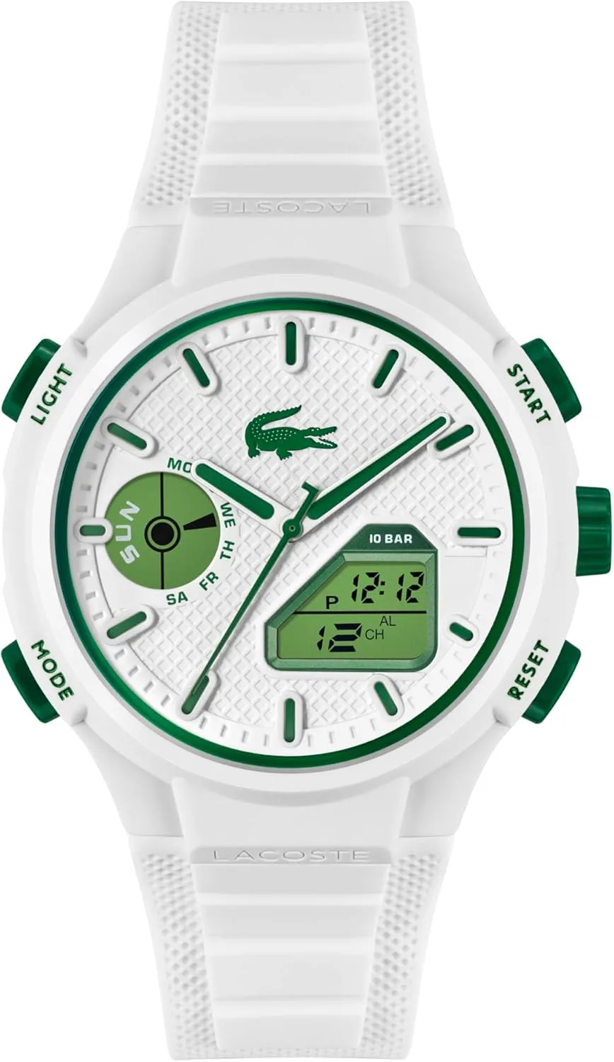 Lacoste LC33 Men's Analog and Digital Movement Watch, Silicone Strap, Water Resistant Up to 10ATM/100 Meters - Contemporary, Sporty - Premium Fashion Timepiece - Gift for Him - 45mm
