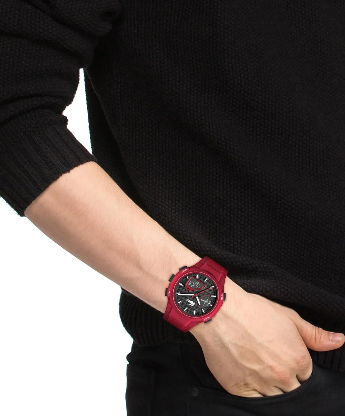 Lacoste LC33 Men's Analog and Digital Movement Watch, Silicone Strap, Water Resistant Up to 10ATM/100 Meters - Contemporary, Sporty - Premium Fashion Timepiece - Gift for Him - 45mm