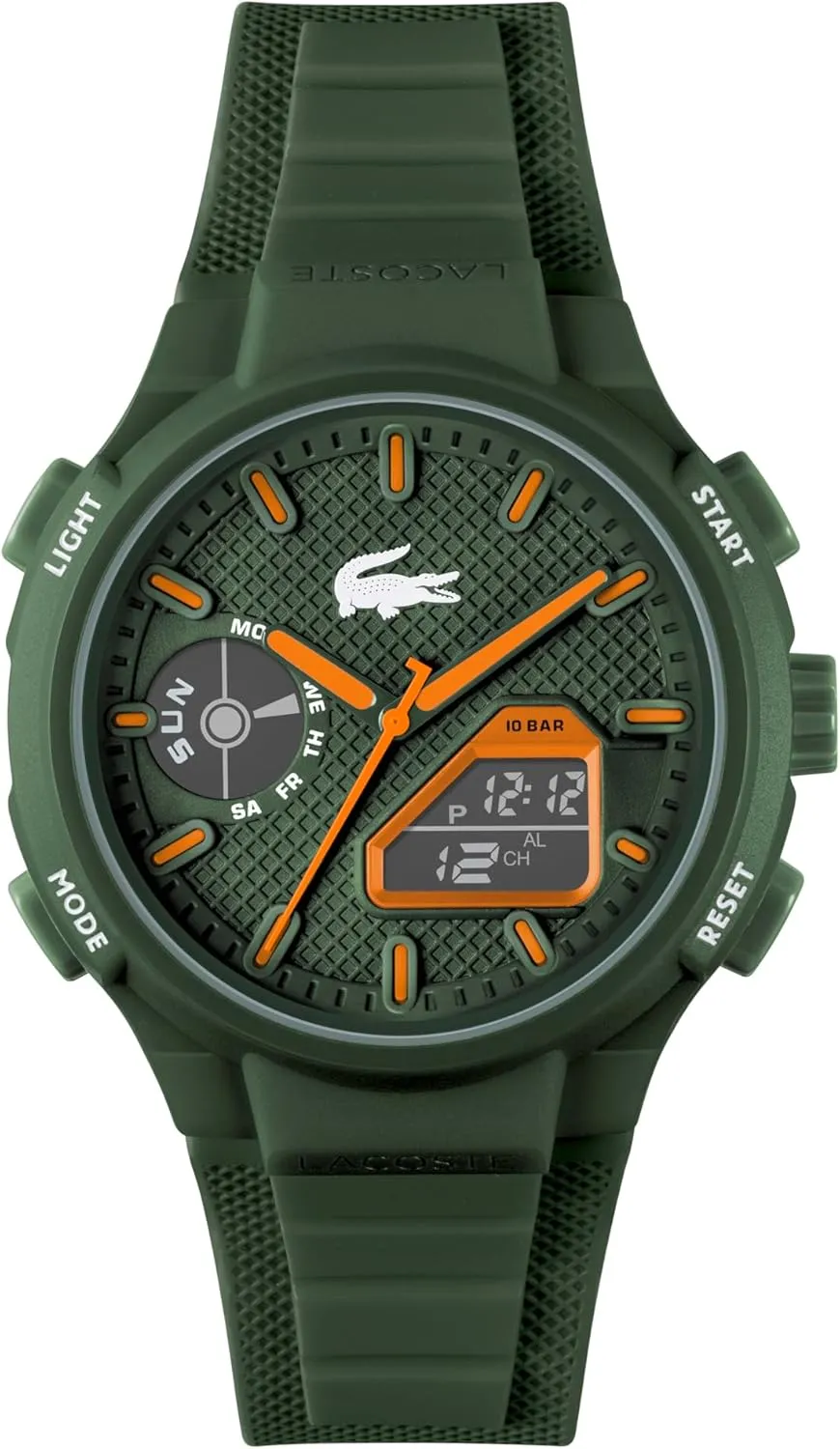 Lacoste LC33 Men's Analog and Digital Movement Watch, Silicone Strap, Water Resistant Up to 10ATM/100 Meters - Contemporary, Sporty - Premium Fashion Timepiece - Gift for Him - 45mm