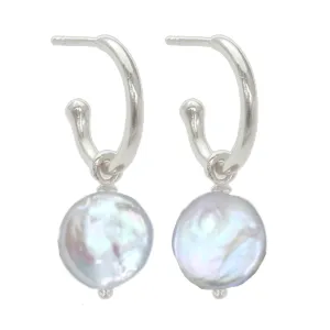 Laihas Classic Drop Button Pearl Hoop Earrings