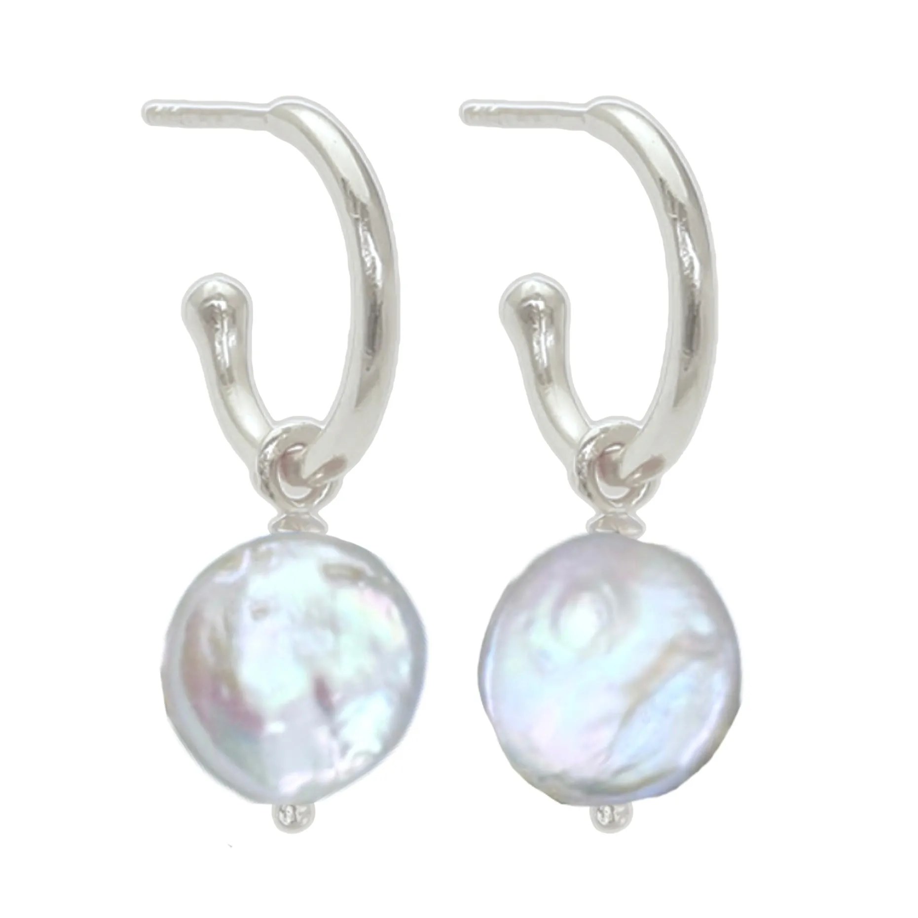 Laihas Classic Drop Button Pearl Hoop Earrings