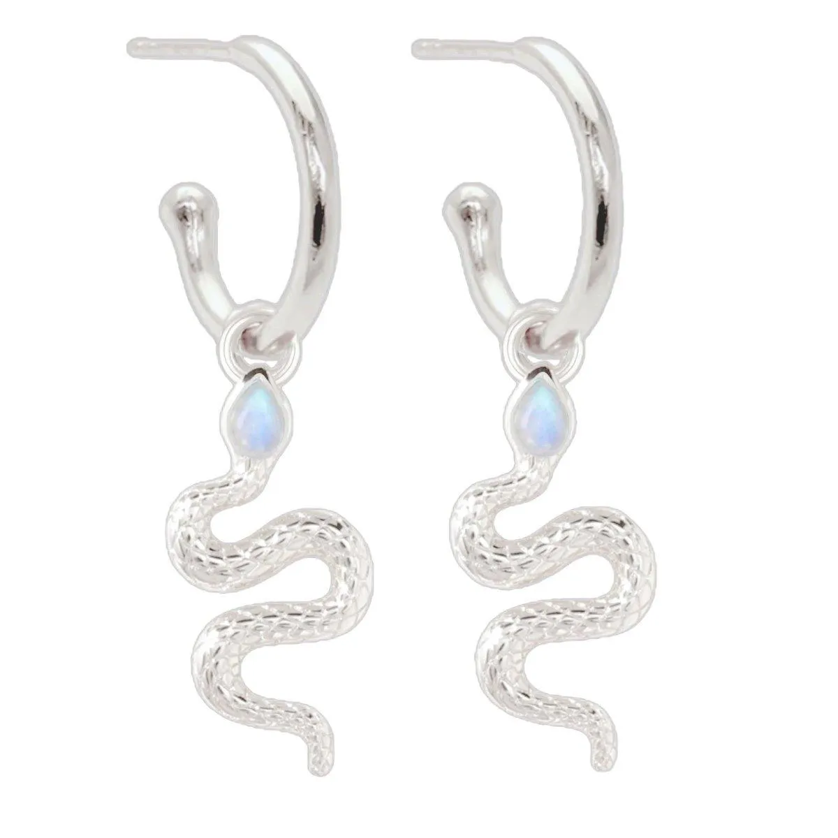 Laihas New Beginnings Moonstone Snake Hoop Earrings.