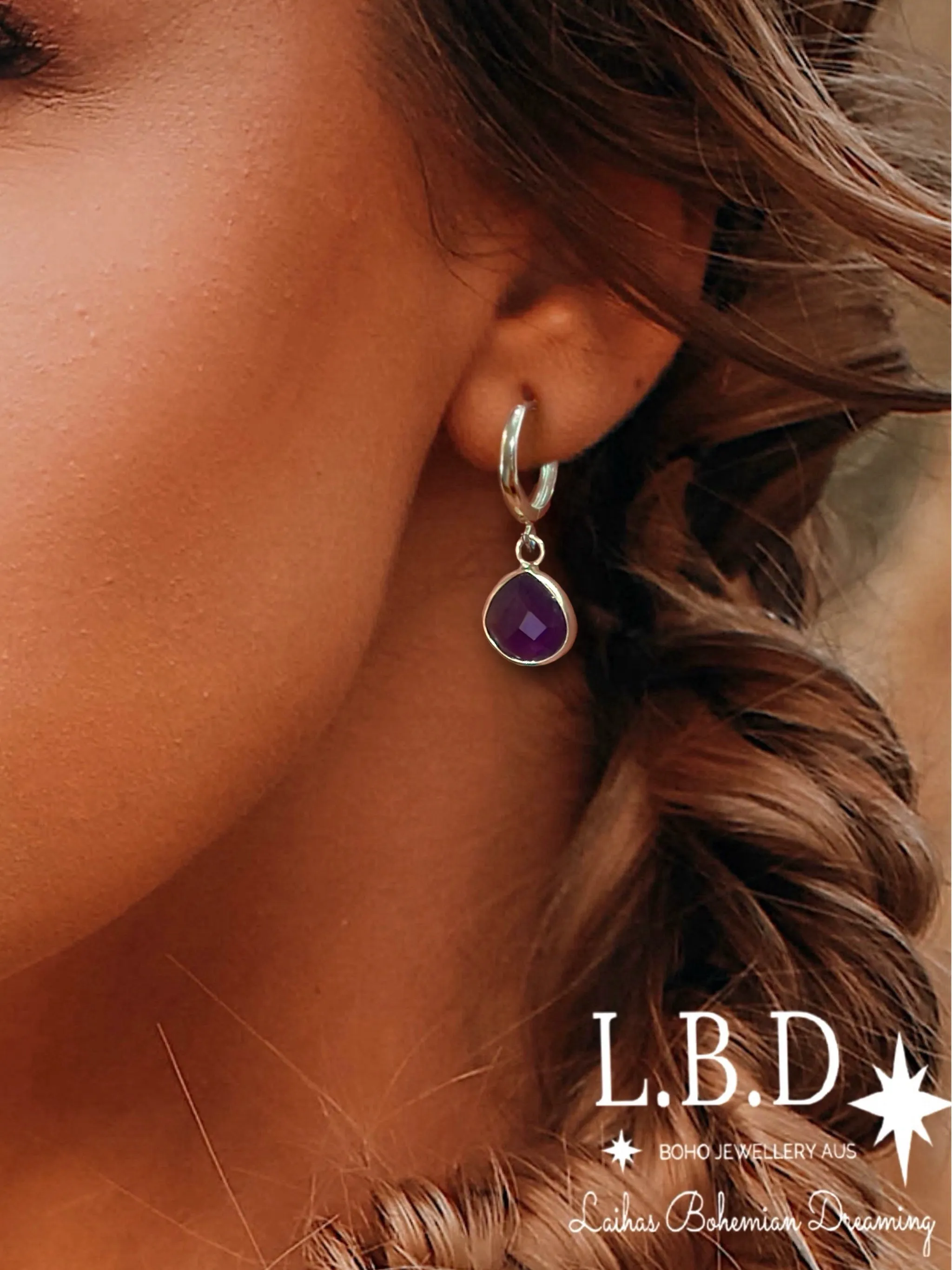 Laihas Raining Hearts Amethyst Hoop Earrings